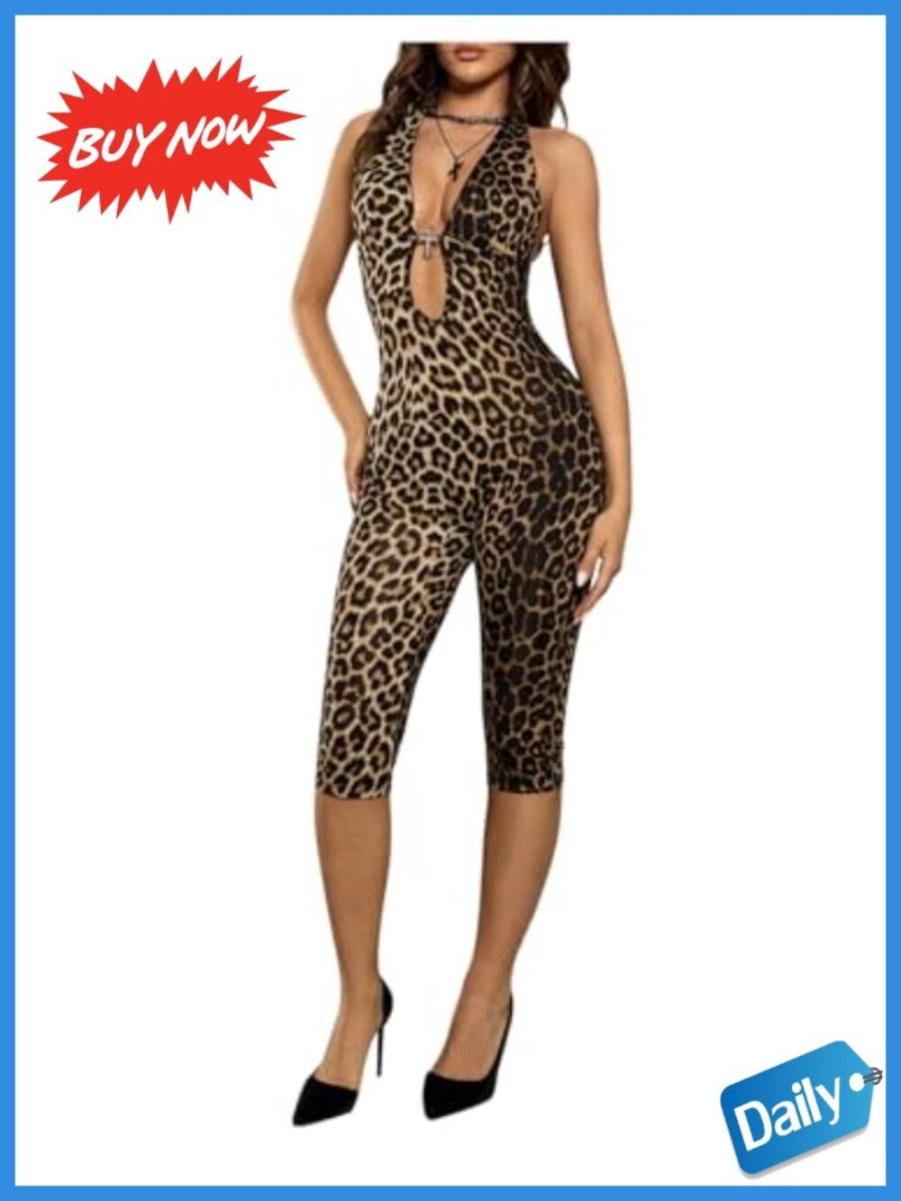 Sleeveless Halter Romper Capri Jumpsuit Slim Fit Lightweight Summer